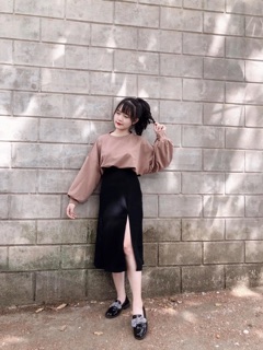 📣Set Váy Xẻ Tà + Croptop Tay Dài Trơn