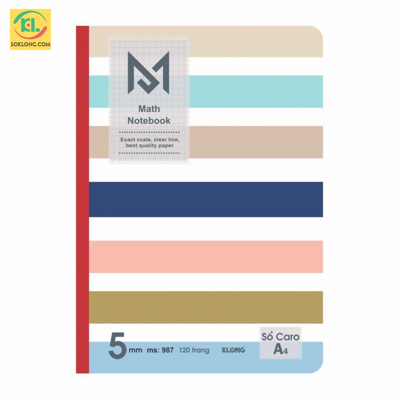 Sổ may dán gáy A4 Math Notebook 120 trang Caro Klong MS 987