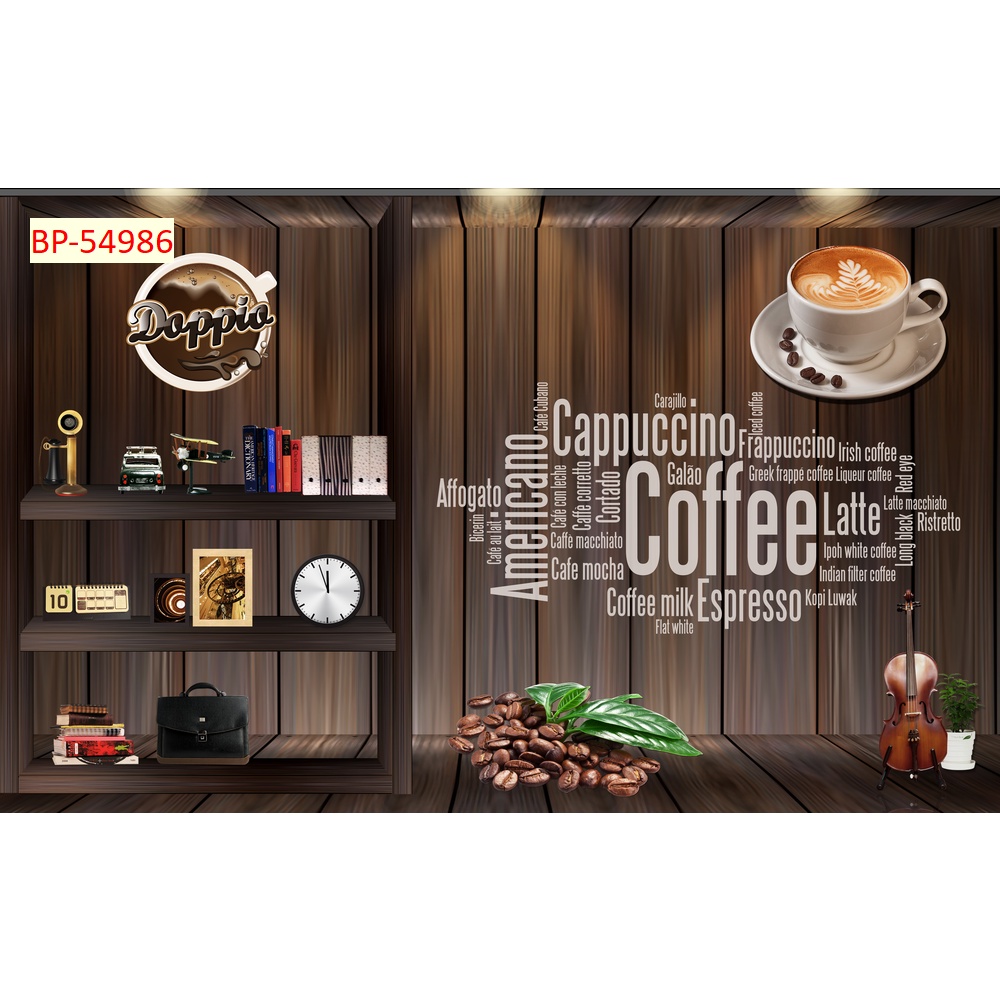 Tranh dán tường vải lụa 3D giành cho Quán Cafe, Trà Sữa, Trang Trí Cửa Hàng