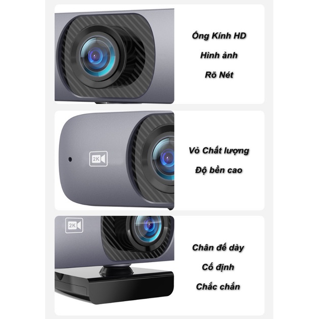 Webcam UHD 2K Kèm Micro, Xoay 360 Độ, Góc nhìn siêu rộng 130°, Phù Hợp Hội Nghị - Home and Garden