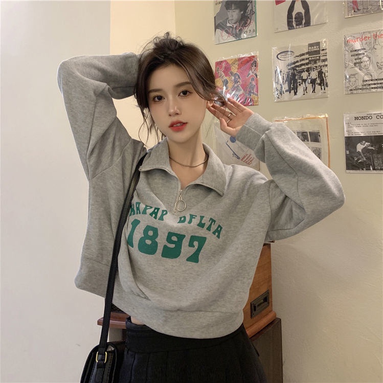 Áo Sweater Tay Dài Cổ Polo Dáng Rộng Có Khóa Kéo Thời Trang Mùa Đông 2022 Cho Nữ