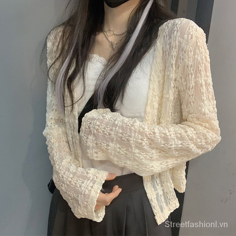 Áo Khoác Cardigan Ren Lưới Mỏng Tay Dài Chống Nắng Thời Trang Mùa Hè Cho Nữ Zg0Y