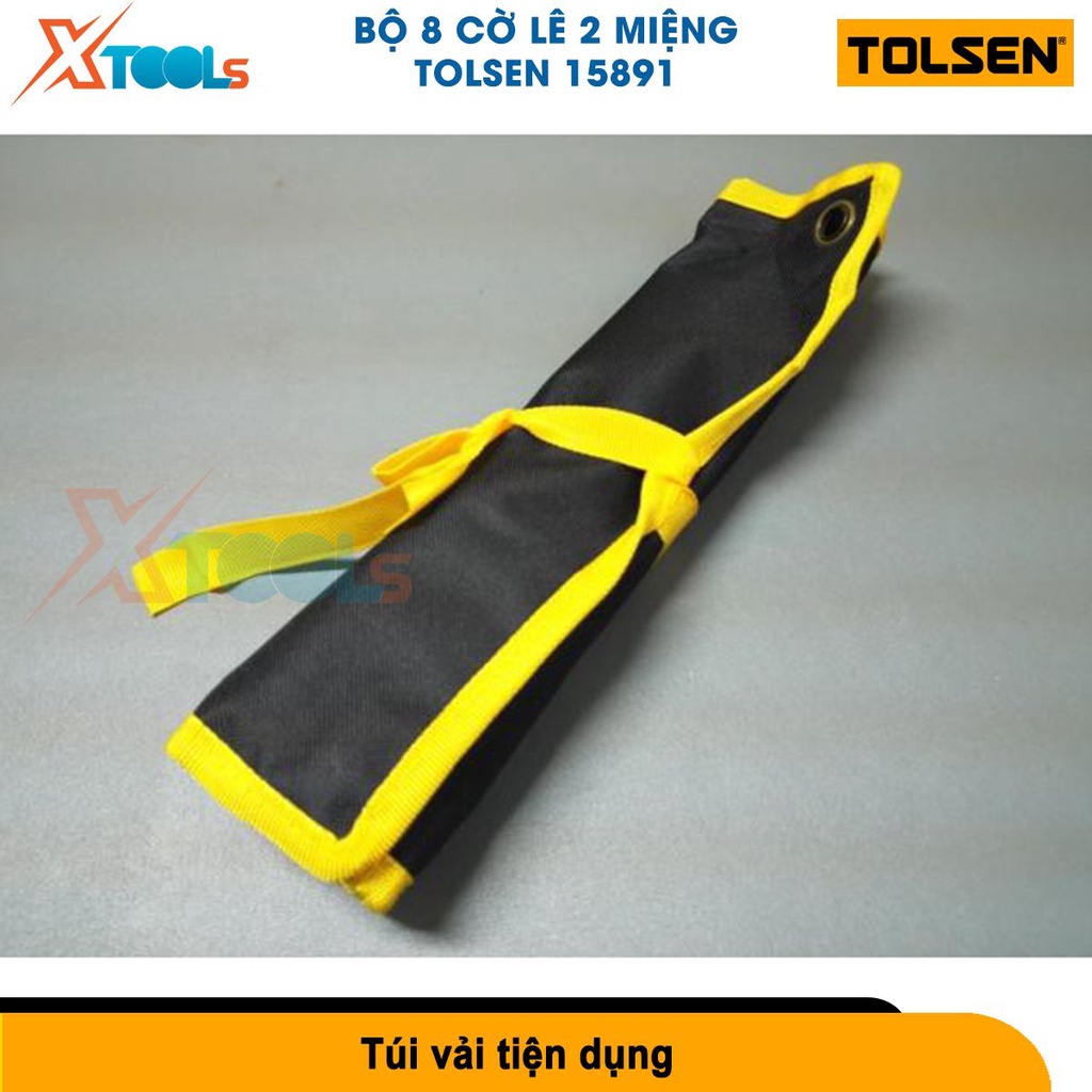 Bộ cờ lê 2 đầu miệng Tolsen 15891 nhiều size từ 6-22mm, thép Cr-V cứng cáp, túi đựng bằng vải [CHÍNH HÃNG][XTOOLS]