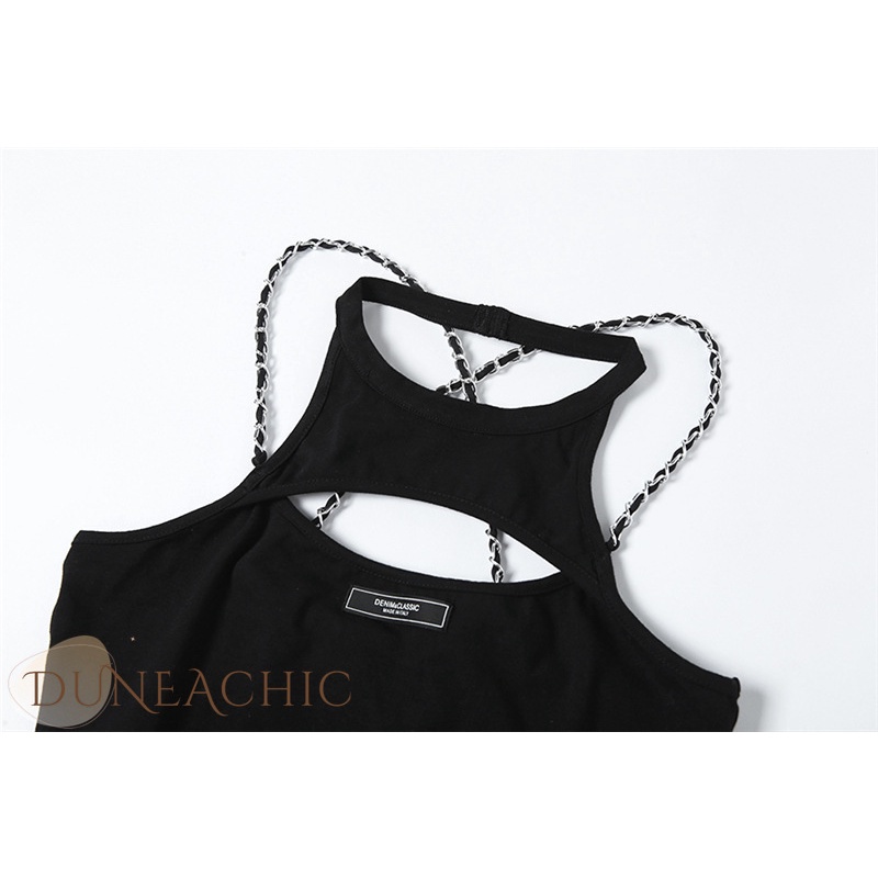 DUNEA Bộ Áo Liền Quần Không Tay Hở Lưng Gợi Cảm Dành Cho Nữ