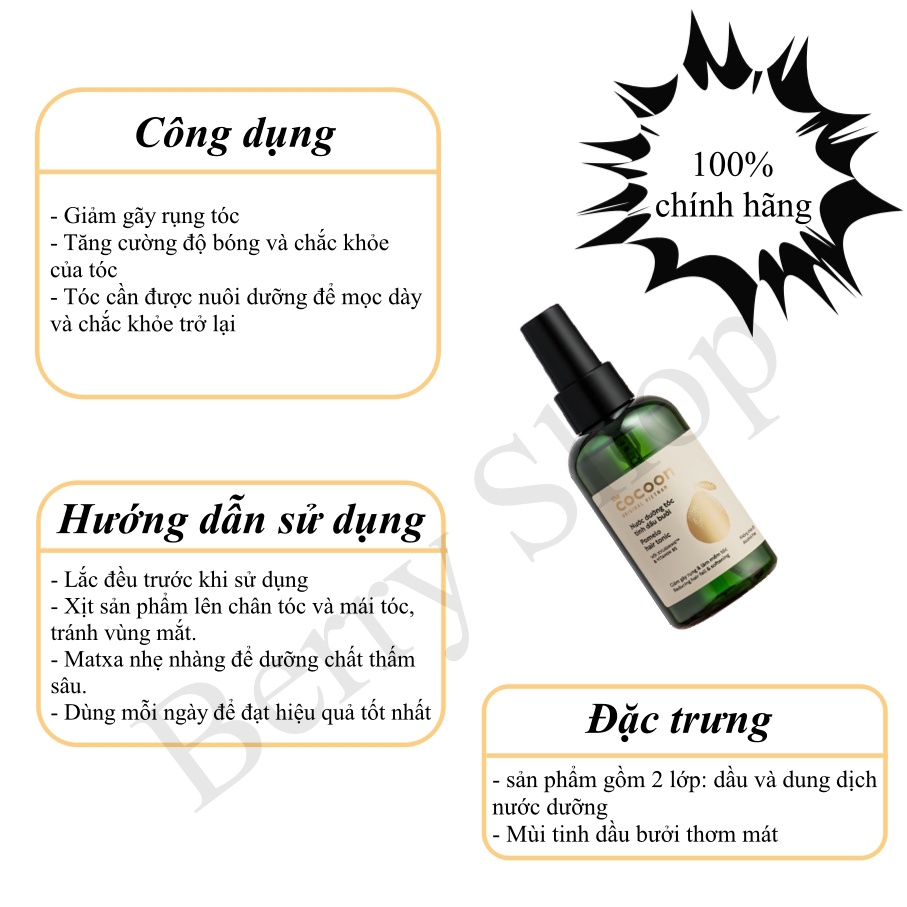 Nước dưỡng tóc tinh dầu bưởi(pomelo hair tonic)Cocoon 140ml