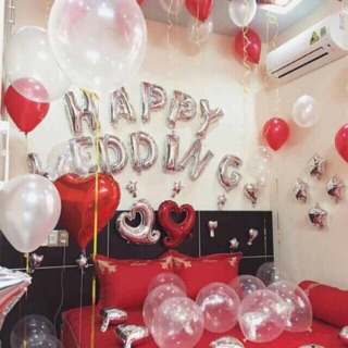Sét bóng trang trí phòng cưới tông màu trắng đỏ