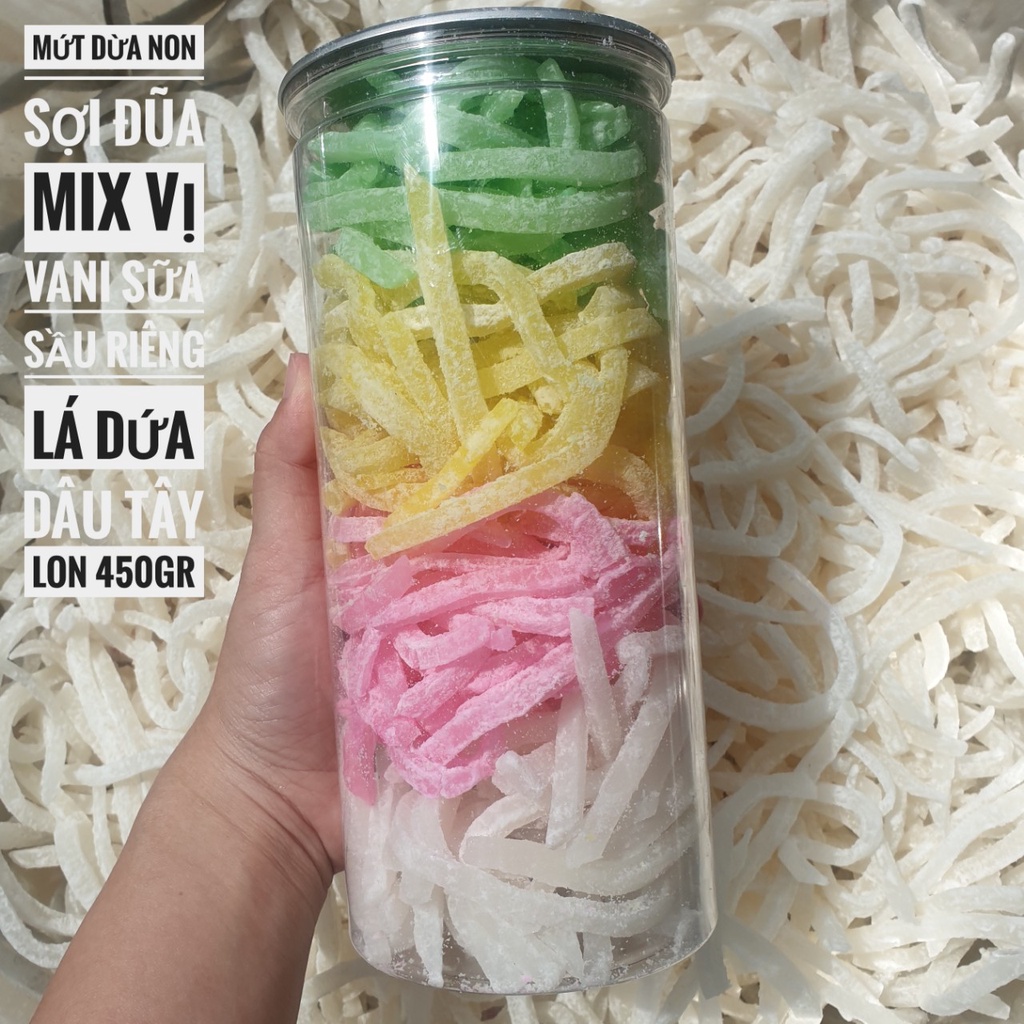 Mứt Dừa Non Thanh Điệp Dạng Sợi Đũa Mix Vị - Lon 450Gr