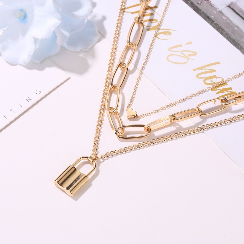 Dây chuyền mặt họa tiết ổ khóa và trái tim phong cách cổ điển