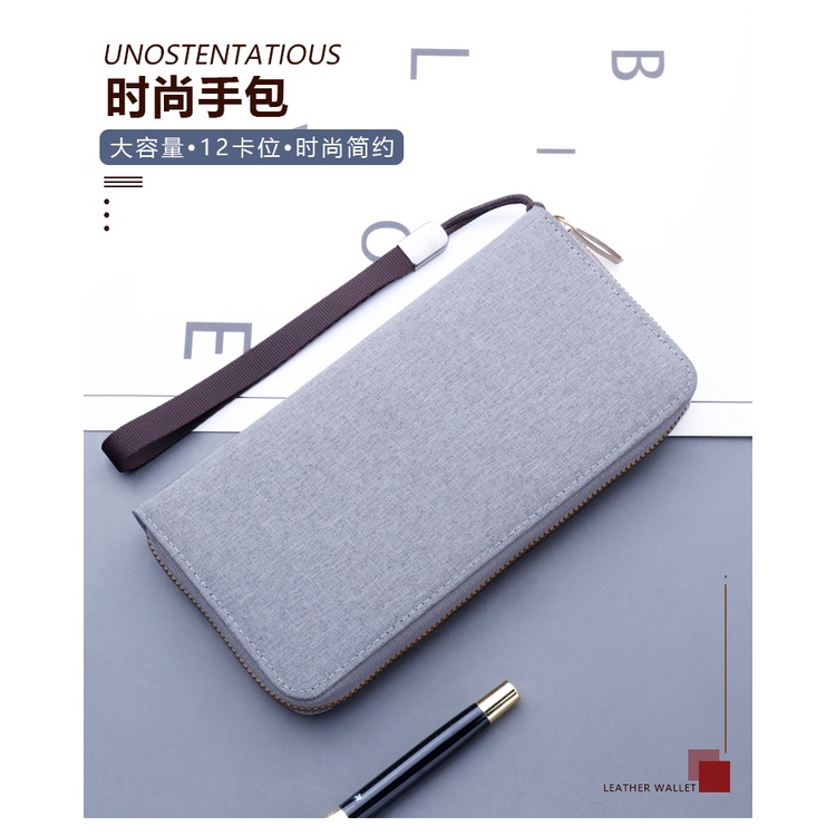 Ví cầm tay bằng vải canvas có khóa kéo thiết kế nhiều ngăn đựng thẻ và điện thoại dành cho nam