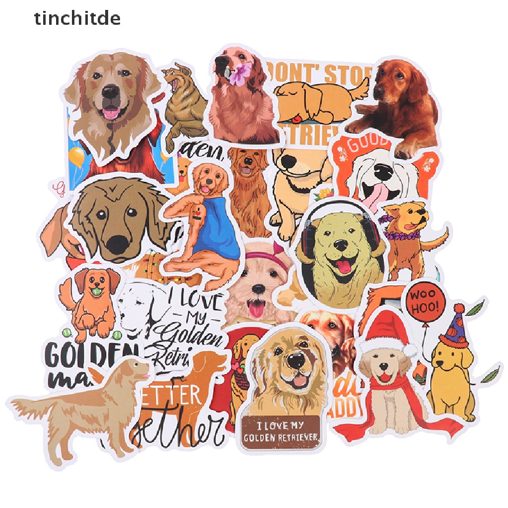 Set 50 Miếng Dán Hình Chú Chó Màu Vàng Dễ Thương Dùng Trang Trí Vali / Laptop DIY