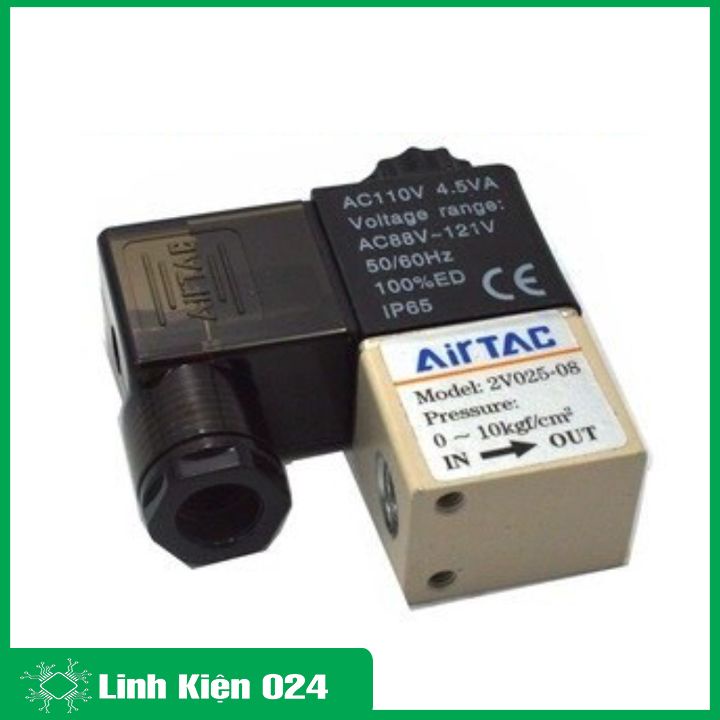 Van điện từ khí nén 2V025-08 AIRTAC 2 cửa 2 vị trí (2/2) cuộn coil 24V, 220V