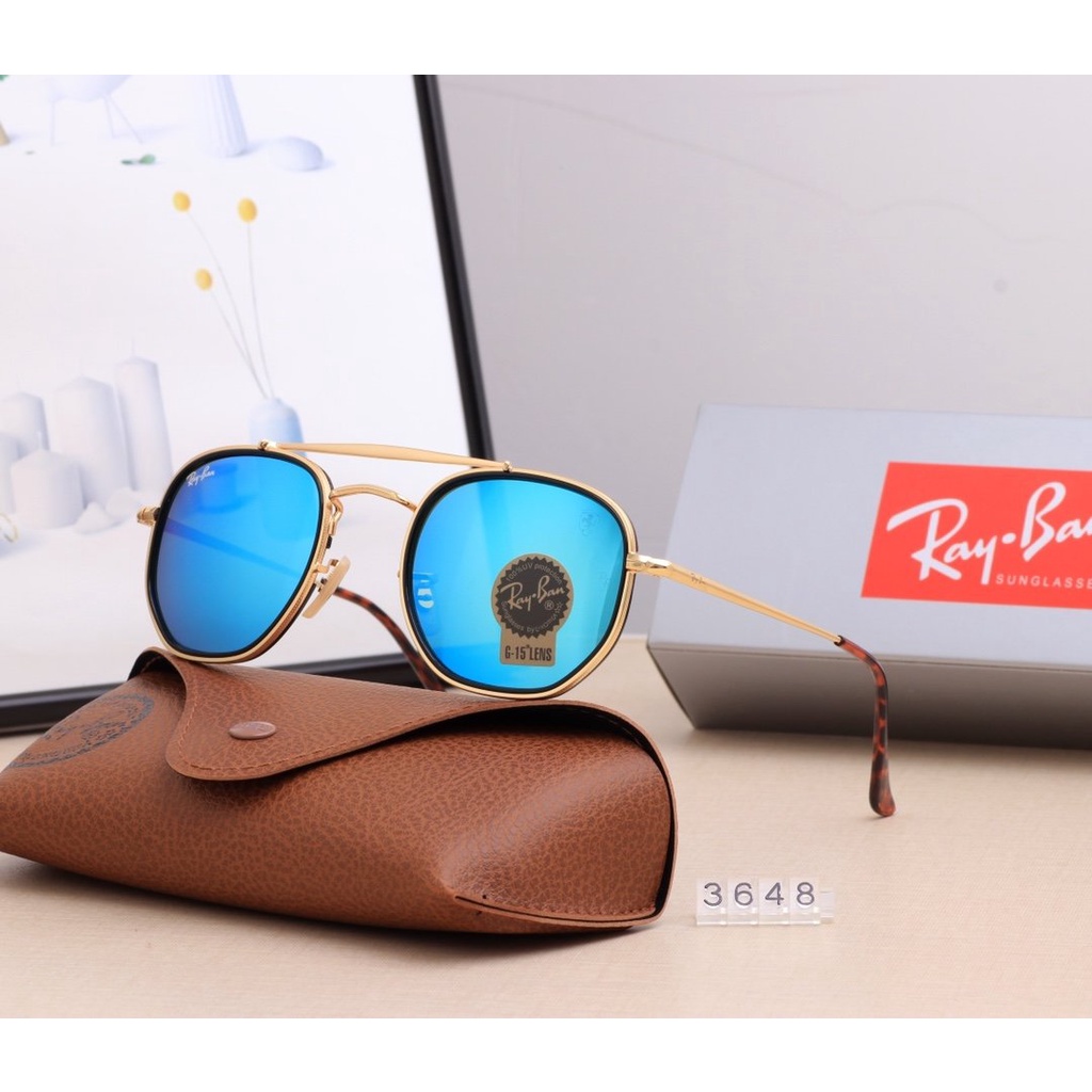 (COD Available) Ray-Ban_ Kính râm Clubmaster Large Metal 2021 Châu Âu và Mỹ Người hâm mộ Kính râm Nam và Nữ Lái xe Du lịch Kỳ nghỉ Bảo vệ tia cực tím Kính râm đi biển