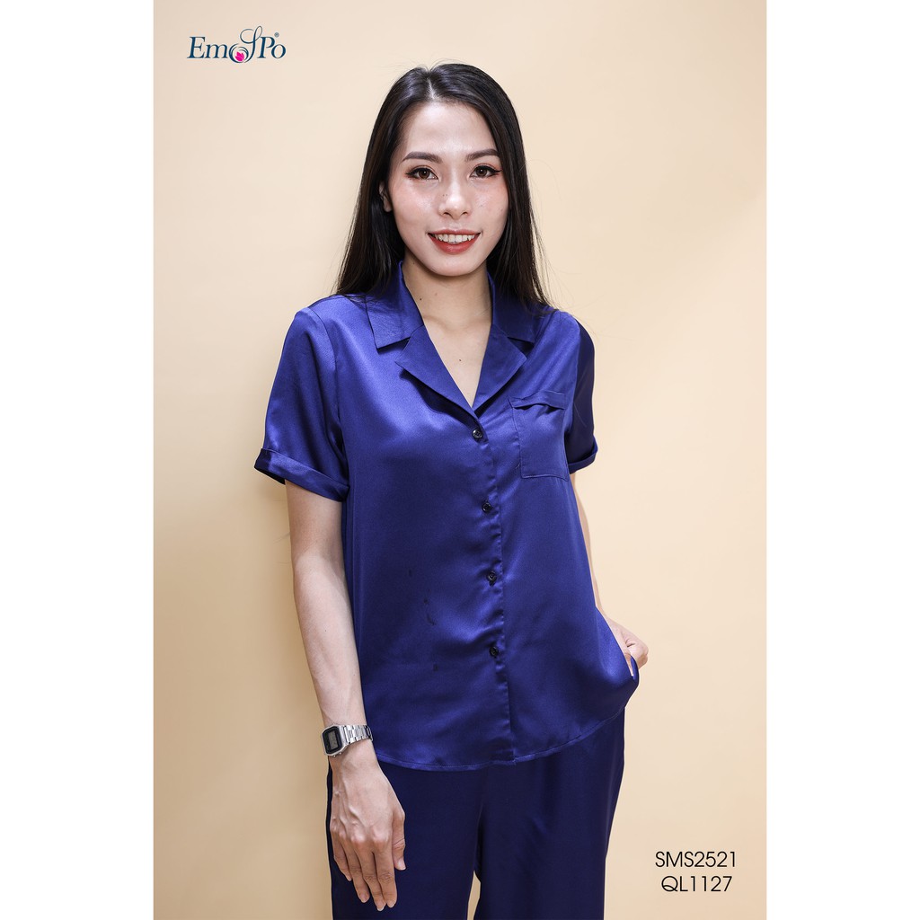 [Mã LTP50 giảm 50000 đơn 150000] Bộ Pyjama lụa trơn màu ngắn tay quần dài Emspo SMS2521 - QL1127 (Tím, Xanh)