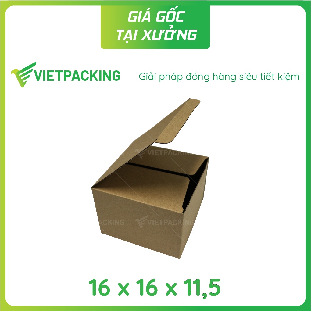 16x16x11 - 25 hộp carton nắp gài 1 đầu vuông vức, mẫu đẹp V248