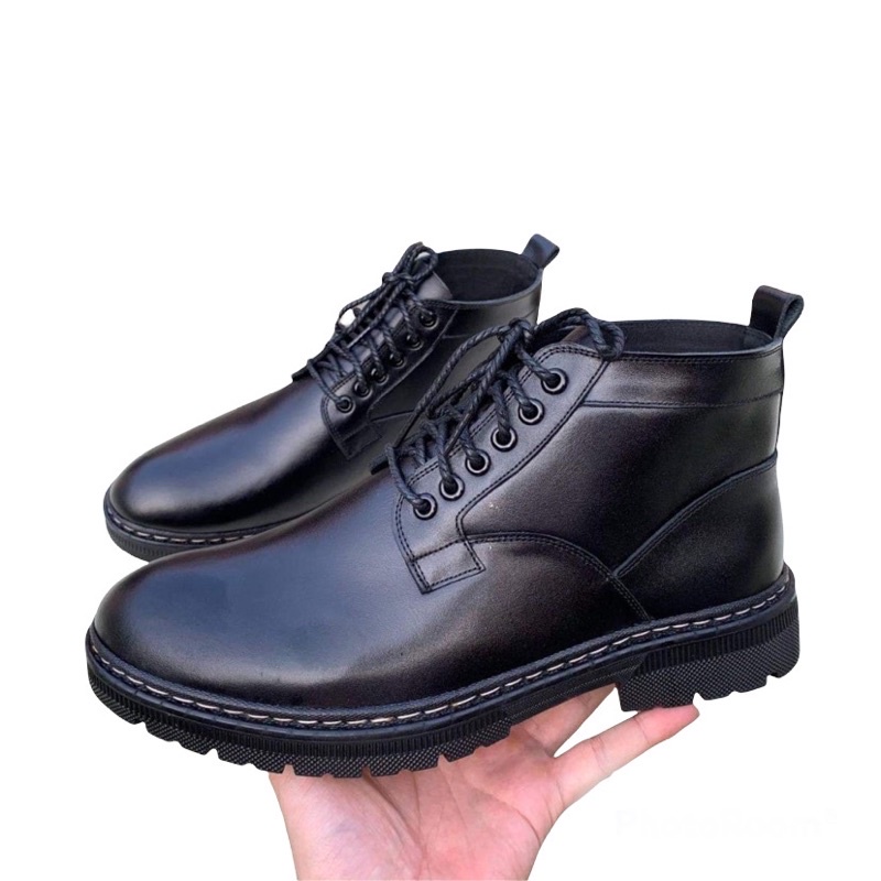 Bốt Nam_Bốt Cổ Lửng Da Bò Tăng Chiều Cao 5 Cm