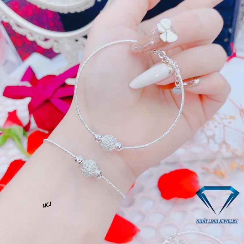 Lắc tay nữ bạc thật, vòng tay xoắn cầu đính đá sang trọng - Kho sỉ bạc Nhất Linh