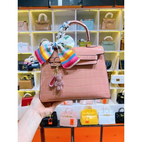 M3453 Túi Hơ mệt  da bóng dáng cao size 21, 25 bản  Tặng kèm khăn quấn