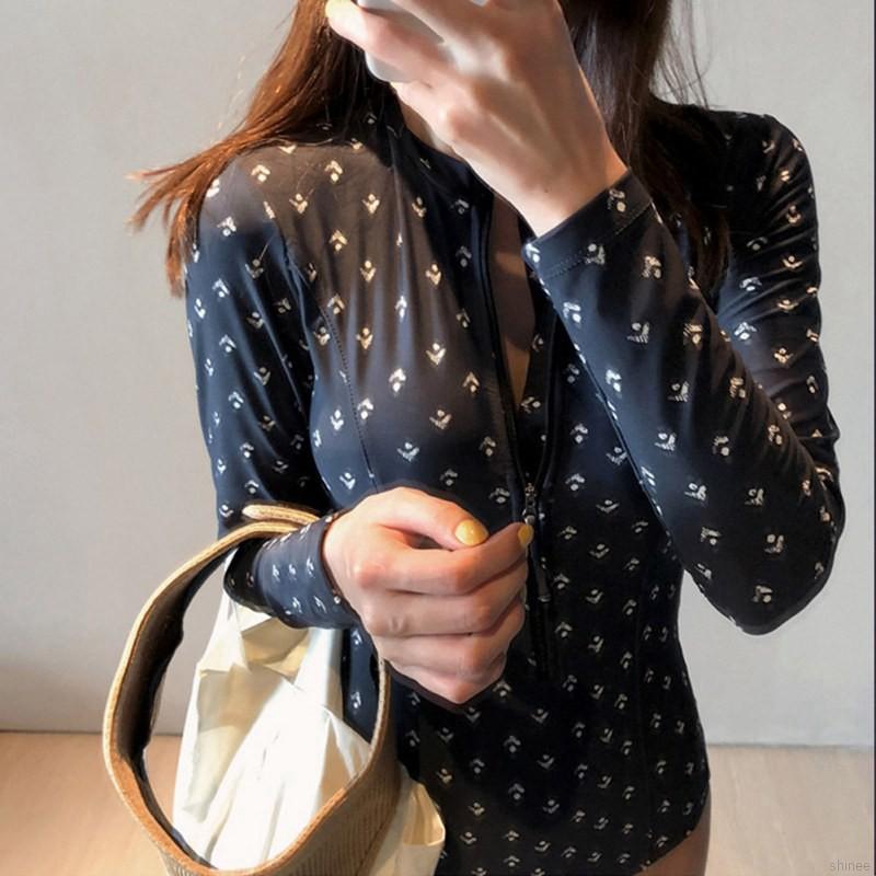 Bộ đồ bơi 1 mảnh tay dài kiểu dáng dây khóa kéo in họa tiết quyến rũ cho nữ | BigBuy360 - bigbuy360.vn