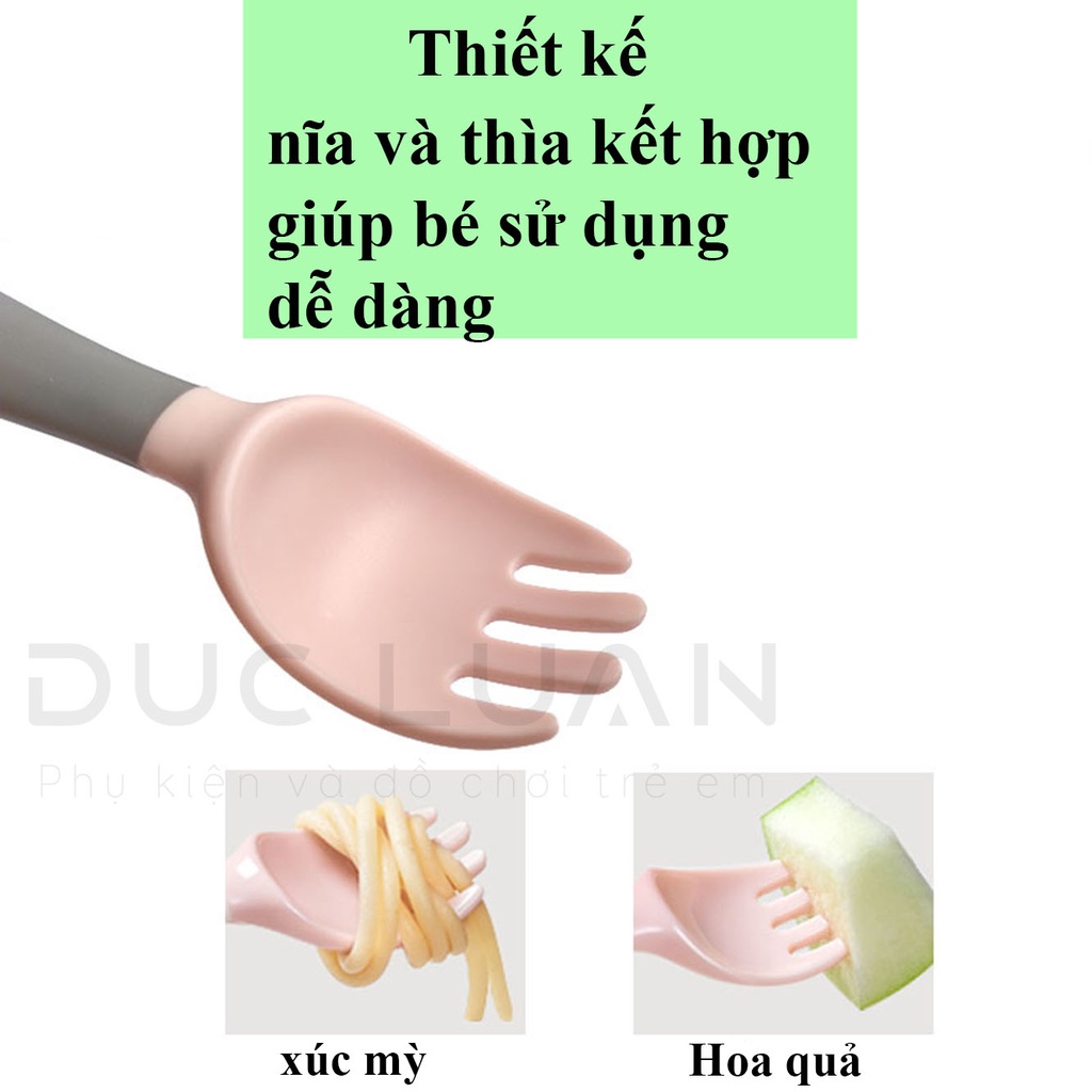 Thìa dĩa cho bé tập ăn - Bộ thìa nĩa tay cầm uốn cong cho bé tập xúc ăn dặm