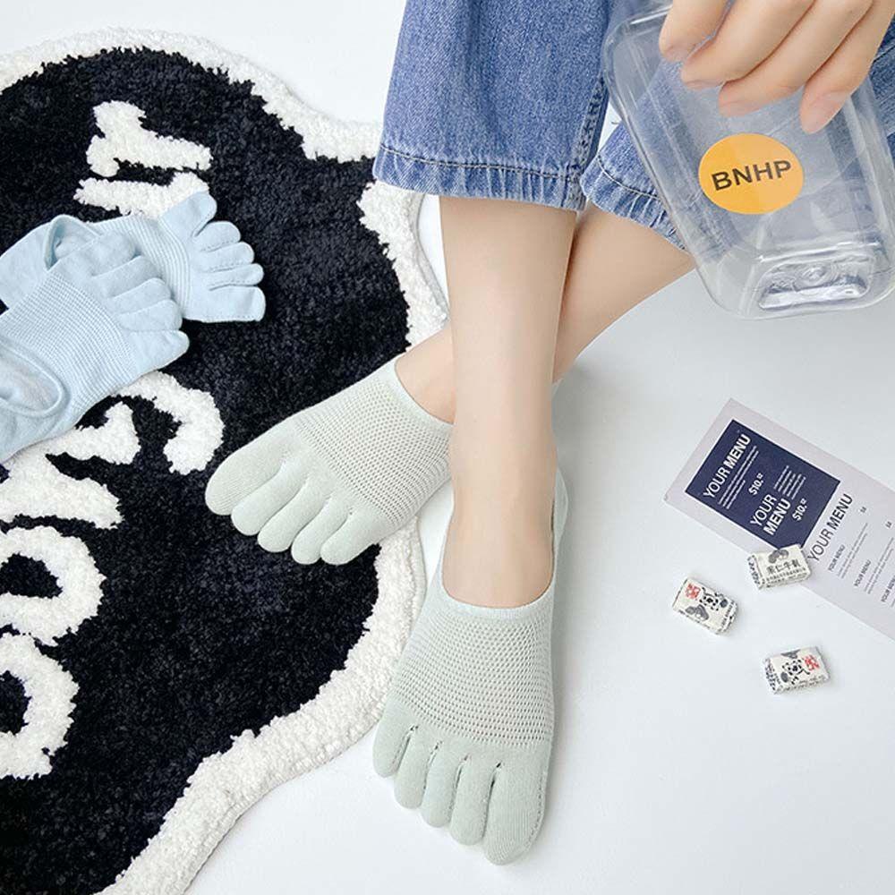 AROMA Vớ Thuyền Cotton Lưới Xỏ Năm Ngón Mềm Mại Màu Trơn Chống Trượt