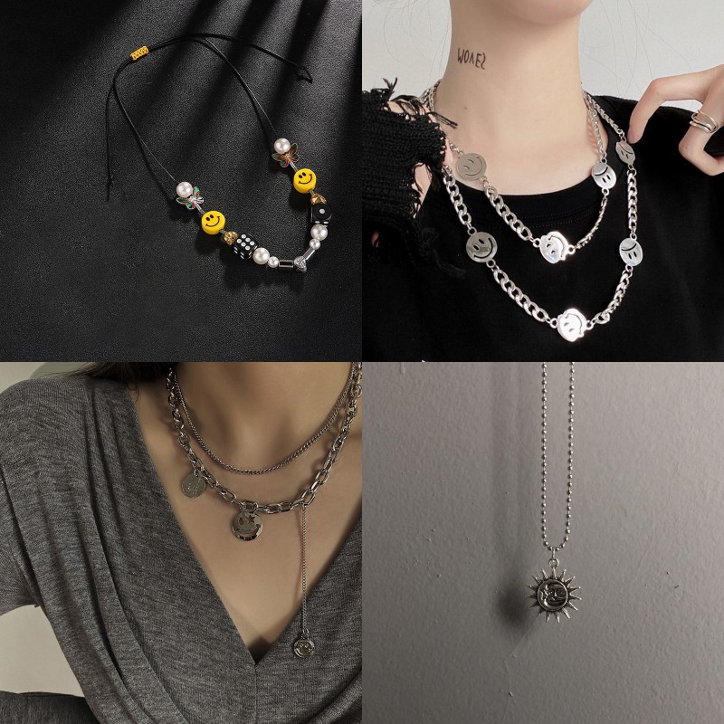 Dây Chuyền Kim Loại Mặt Hình Xúc Xắc Mặt Cười Và Bươm Bướm Thời Trang Unisex Cá Tính 22157