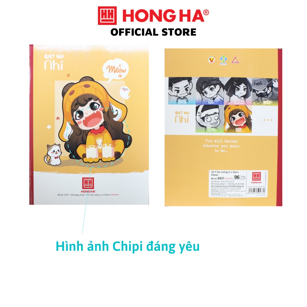 Vở học sinh Class Biệt Đội Nhí Hồng Hà  5 ô ly dành cho học sinh miền Trung - Nam (0437)