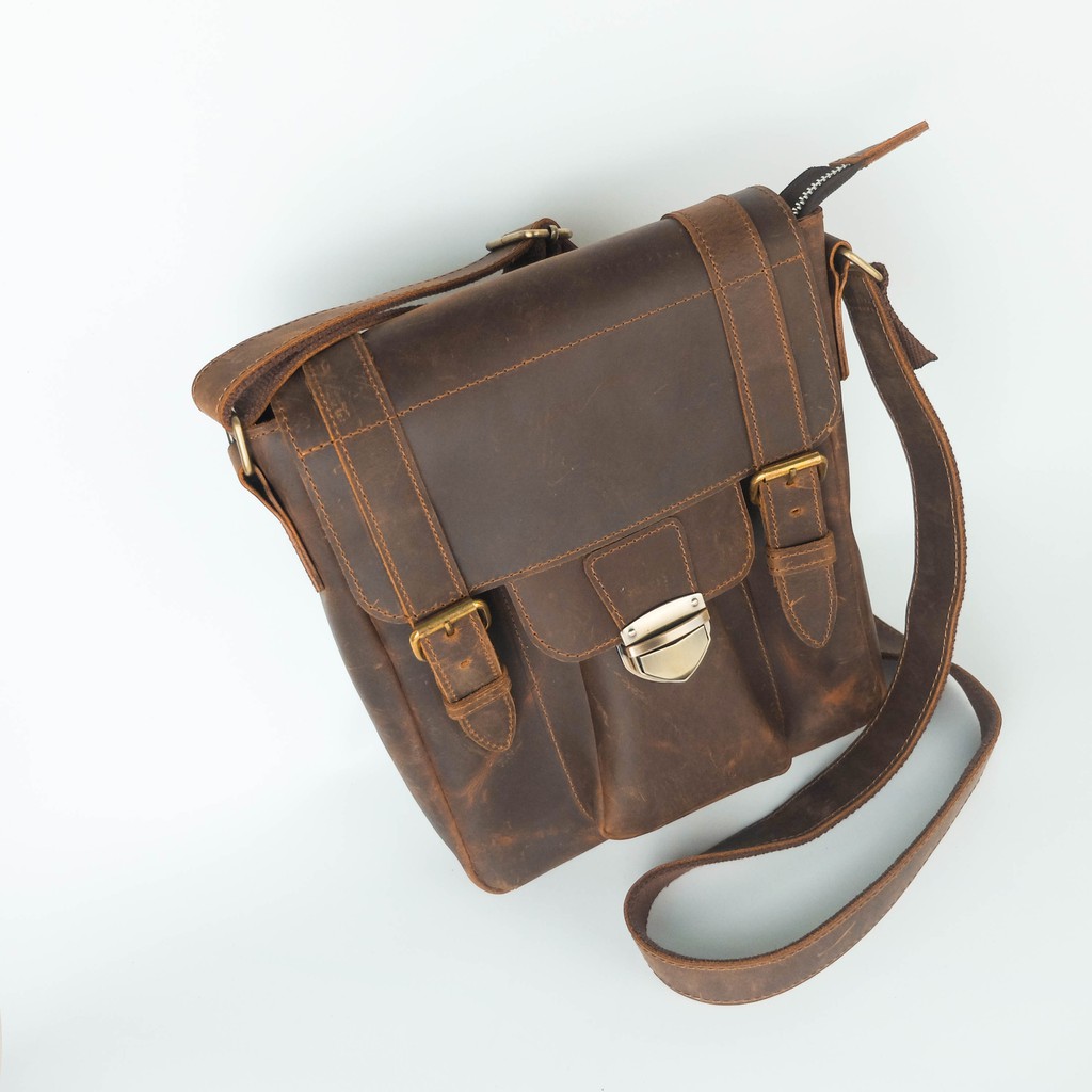 Túi chéo da sáp Crazy horse Messenger classic - Manuk Leather | BigBuy360 - bigbuy360.vn
