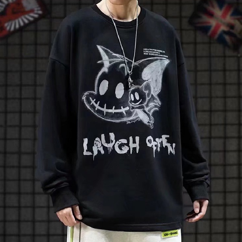 Áo nỉ tay dài cổ tròn in hình hoạt hình phong cách Nhật Bản dành cho nam size M-5XL