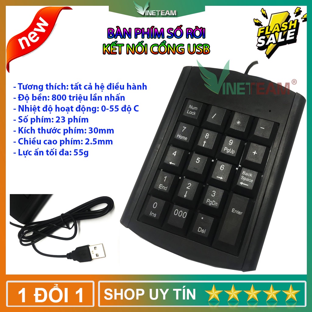 Bàn phím số rời có dây kết nối cổng USB cho máy tính , laptop sử dụng cho kế toán Model KJ-06 -dc4471