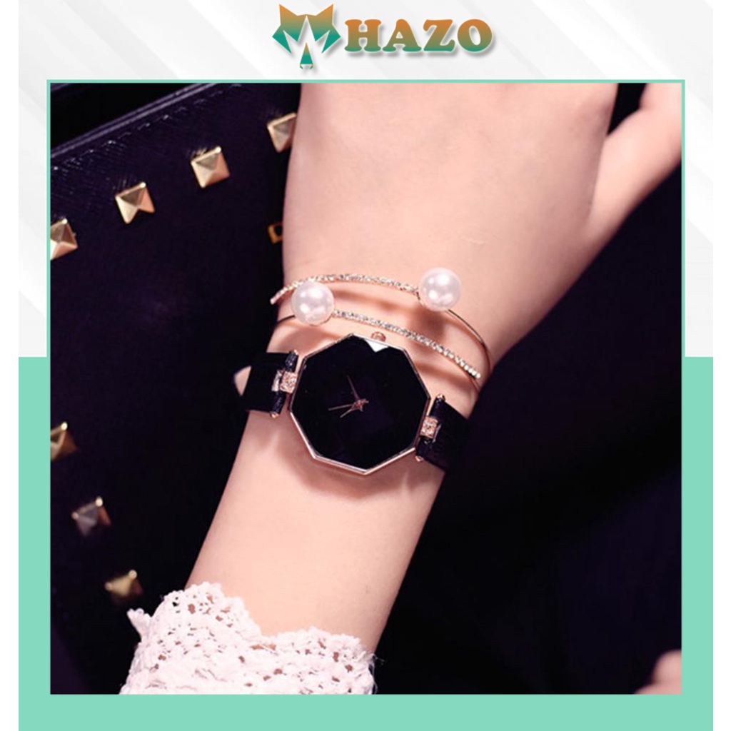 [Cực Đẹp] Đồng Hồ Nữ Dây Da Hnwatch 034 Lục Giác Hot Girl - Hazo