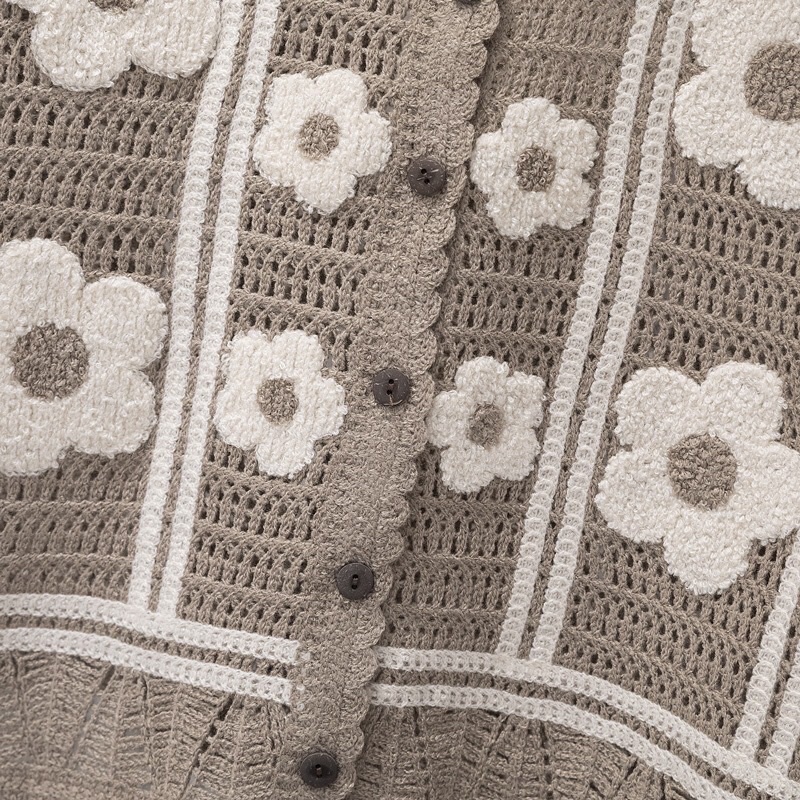 Áo Gile Len Đan Lưới Hoạ Tiết Hoa Mẫu Đơn Phong Cách Retro Elegance