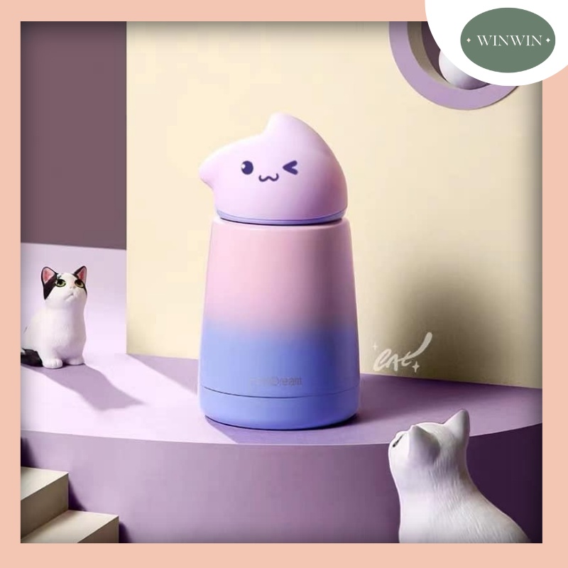 Bình Giữ Nhiệt Nóng Lạnh Mèo Cute thiết kế độc lạ hình bé mèo đầu nghiêng mang tông màu gradient