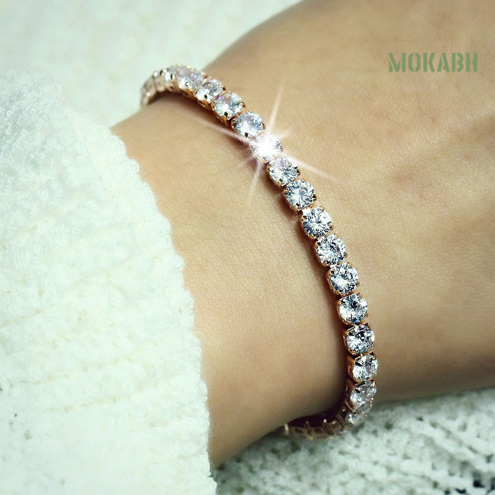 Vòng Tay Đính Đá Zircon Một Hàng Thời Trang Sang Trọng Có Thể Điều Chỉnh Cho Nữ