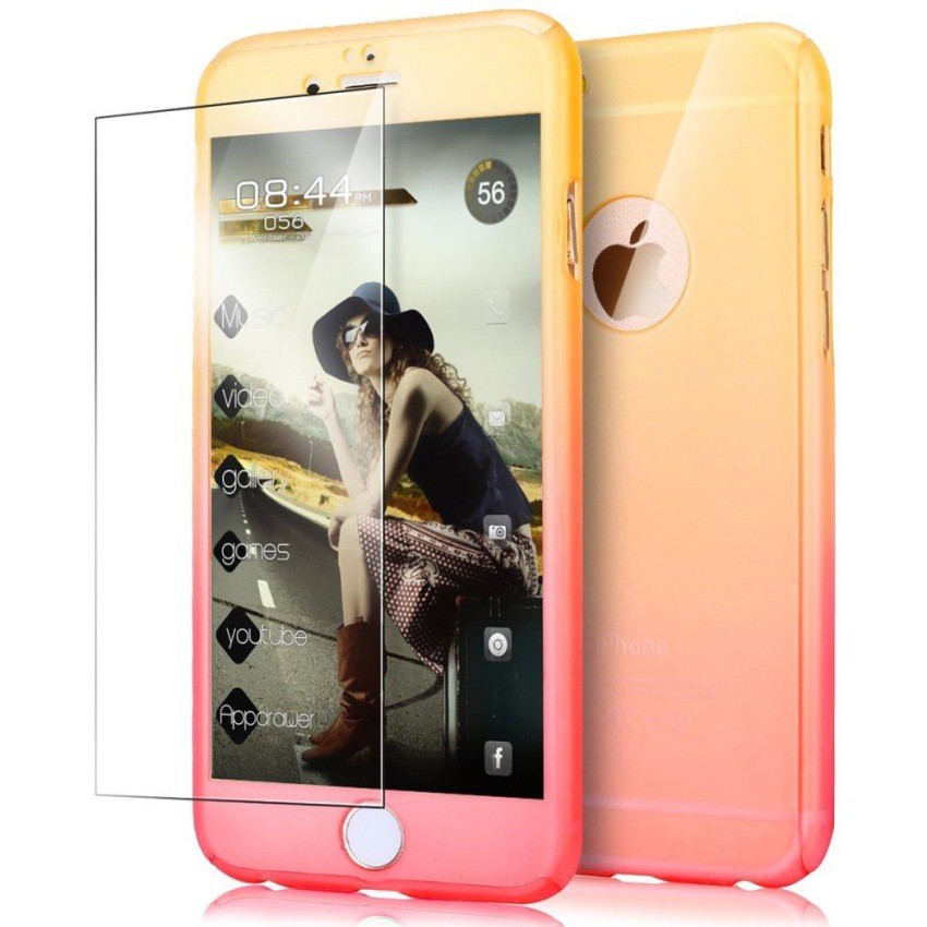 Ốp lưng PC cứng 360° 3 trong 1 bảo vệ toàn diện màu gradient cho iPhone 7 Plus 5.5" kèm kính cường lực