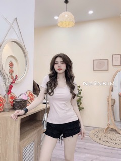 Quần short bò rách cạp cao