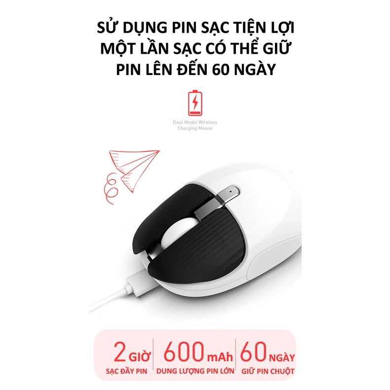 Chuột không dây M106 kết nối bằng Bluetooth và chip 2.4G siêu tiết kiệm pin, màu sắc cá tính thiết kế nhỏ gọn
