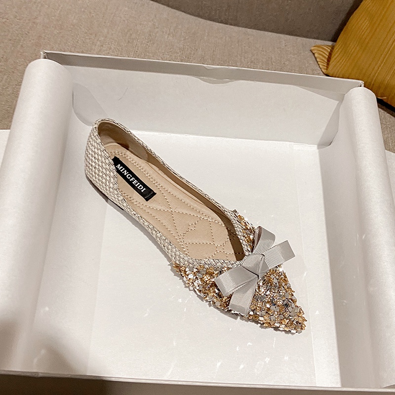 (HÀNG CÓ SẴN) Giày búp bê cao cấp mũi nhọn tán đá kim sa BIG SIZE 40-43