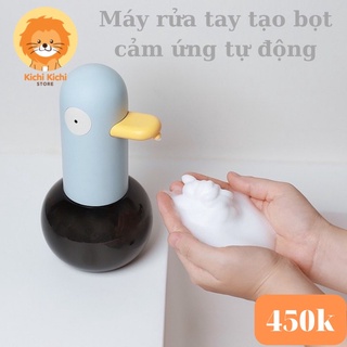 (HÌNH THẬT) Máy rửa tay tạo bọt cảm ứng tự động hình vịt xanh, không cần chạm, dùng pin sạc.