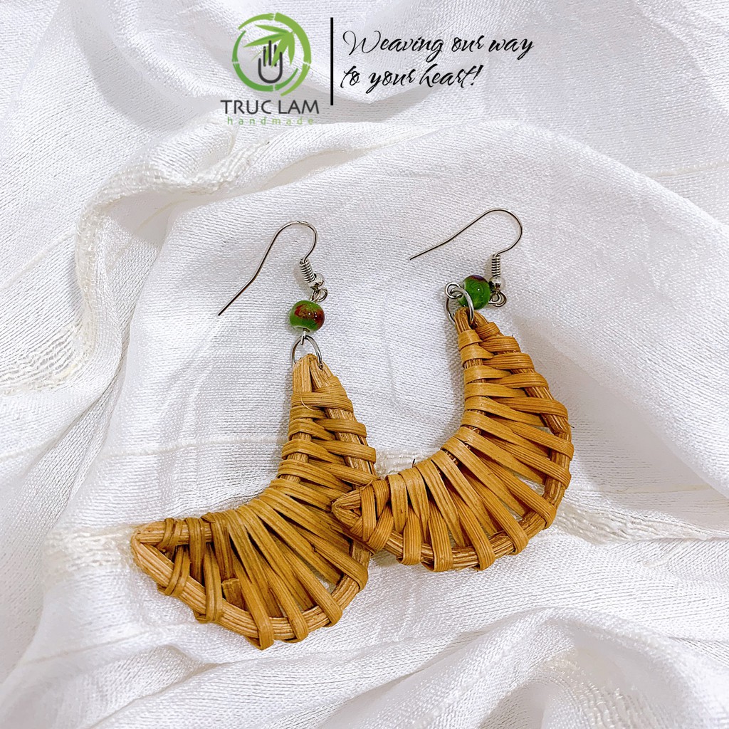 Phụ kiện đi biển khuyên tai cói bông tai mây tre đan KT02 - Trúc Lâm Handmade