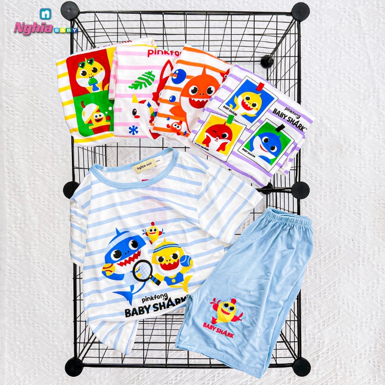 Bộ ngắn tay thun thời trang trẻ em, đồ bộ NGHĨA BABY hình mặt gấu tay ngắn dành cho bé trai bé gái 15-21kg