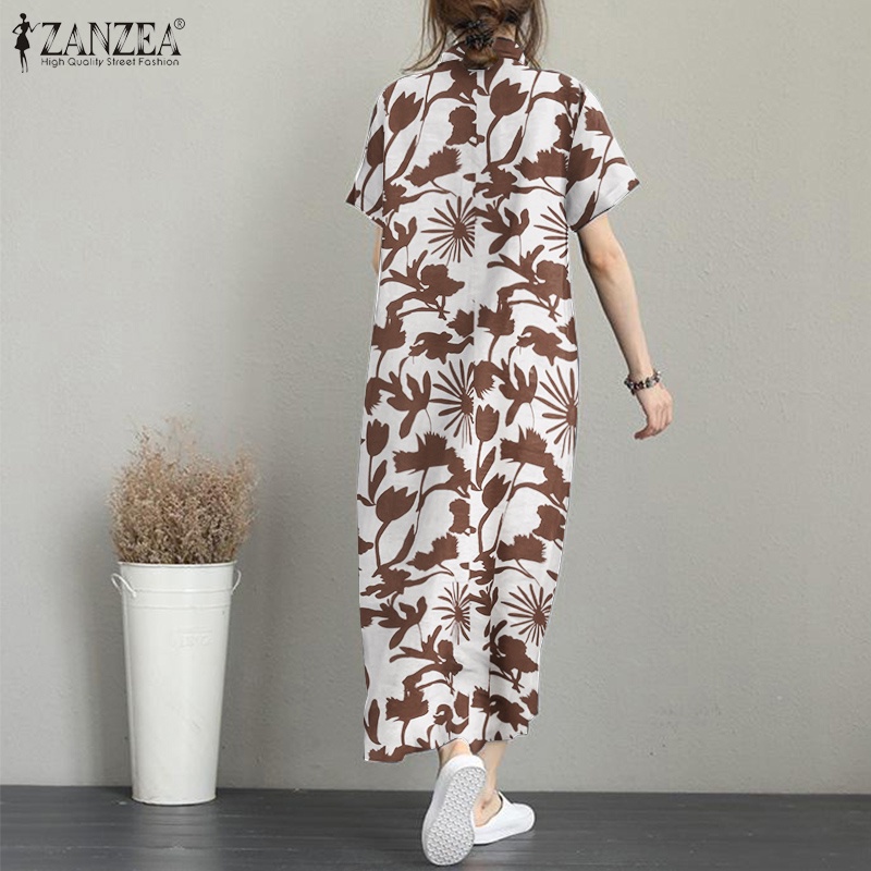 Đầm dài Zanzea tay ngắn thời trang Hàn Quốc cổ điển thanh lịch