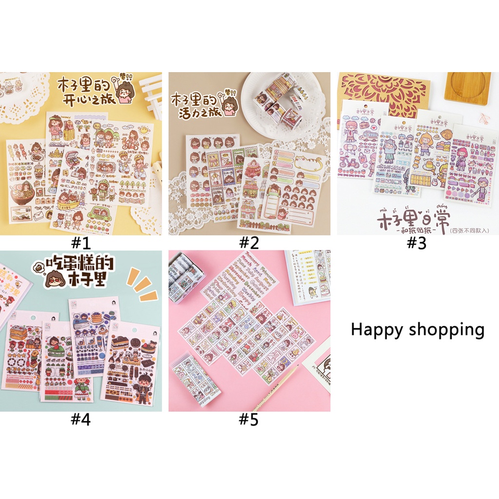 Bộ 4 Tấm Sticker Trong Suốt Họa Tiết Hoạt Hình Nhật Bản Đáng Yêu