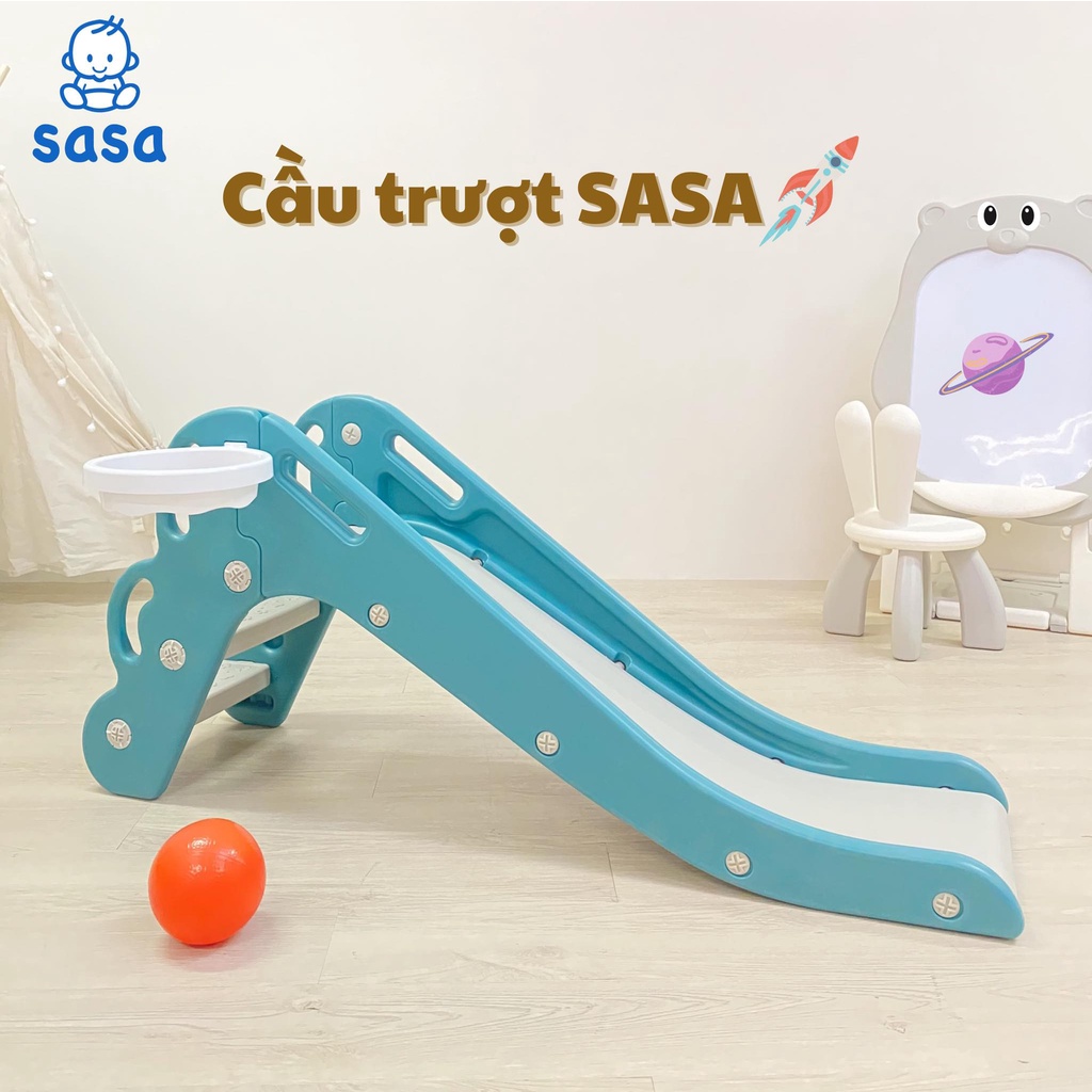 Cầu Trượt Sasa Cao Cấp Kèm Bóng Rổ 2 Trong 1 Dành Cho Bé Vui Chơi