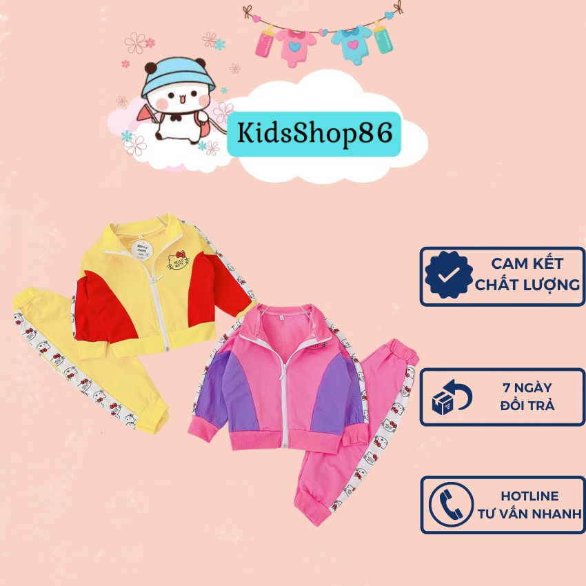 ĐỒ BỘ THU ĐÔNG CHO BÉ GÁI KÉO KHÓA HELLO KITTY CHẤT DA CÁ TÀU PHỐI MÀU ĐIỆU ĐÀ CỰC XINH SIZE 7-17KG [TD34]