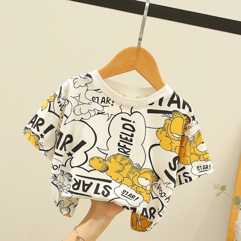 Áo Thun cotton Tay Ngắn In Họa Tiết Dễ Thương Thời Trang Mùa Hè Cho Bé