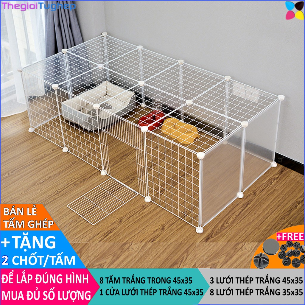 Chuồng Thú Cưng Lắp Ghép 12 Tấm Có Cửa (Tặng Kèm Chốt), Tấm Ghép Lồng Chó Mèo (KT 70x140cm cao 35)