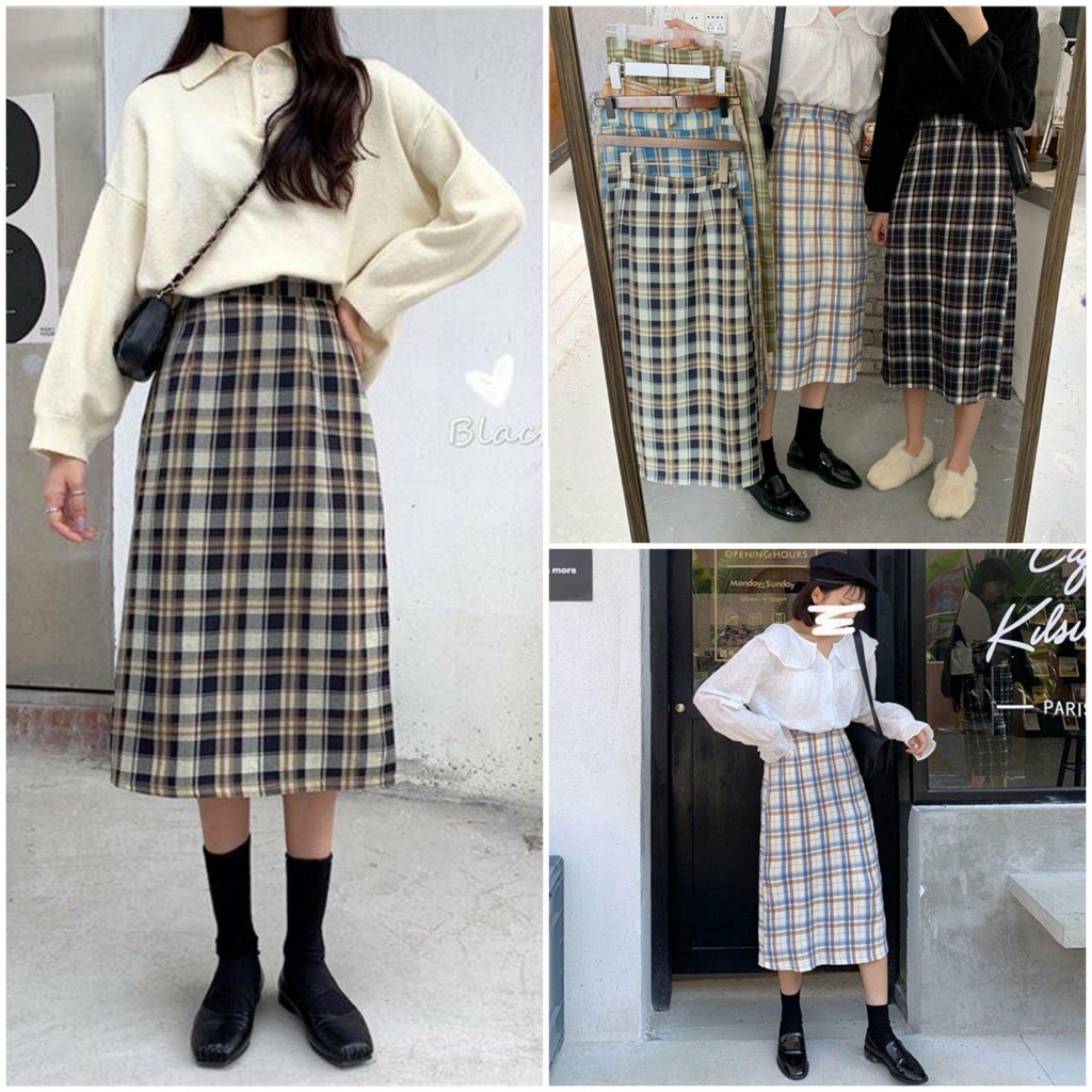 Chân Váy Dài Caro Qua Gối Vintage Zinti Store CV23