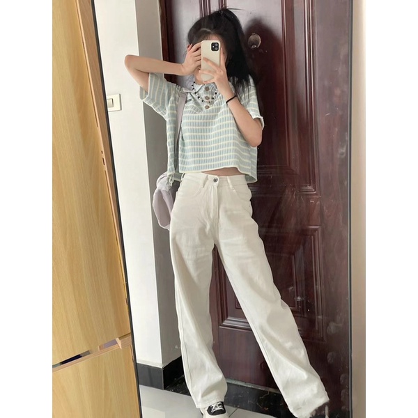 Áo kiểu polo NZN dệt kim tay ngắn dáng rộng họa tiết kẻ sọc thời trang mùa hè đơn giản dành cho nữ