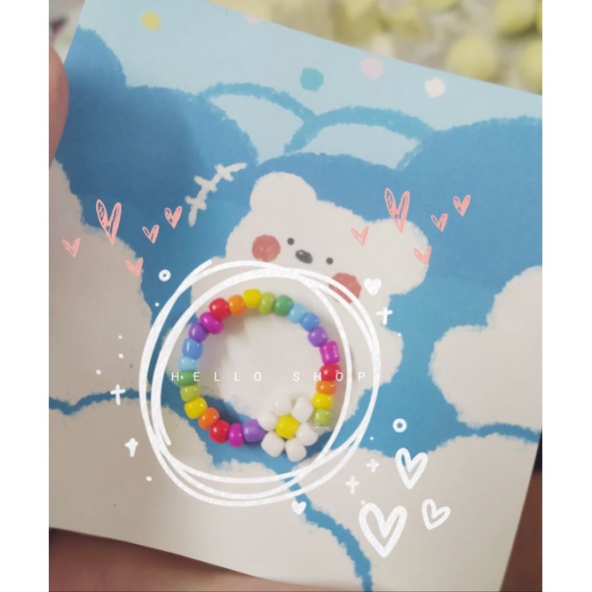 Nhẫn hạt cườm mix màu cầu vồng cực xinh kết hoa cúc  daisy flowers