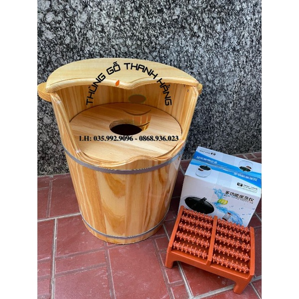 Thùng xông chân kết hợp bằng gỗ thông kích thước cao 55cm đường kính miệng 42cm
